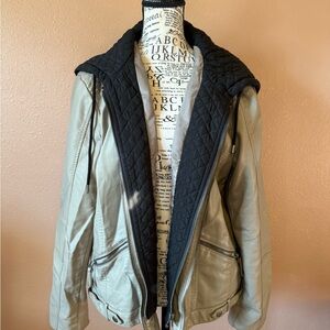 Women's Faux Leather Jacket with Quilted Black Lining